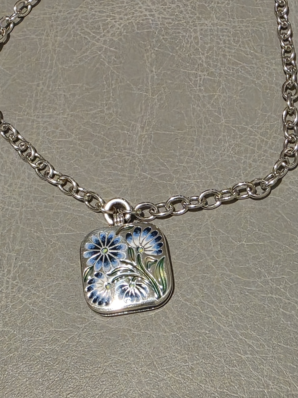 Brighton Silver SYDNEY DAISY Blue Floral Flowers Enamel Necklace mahjong NEW$118